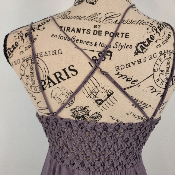 Free People Sz S Adella Lace Slip Dress Mini Purple V Neck Strappy Bohemian - Picture 7 of 10